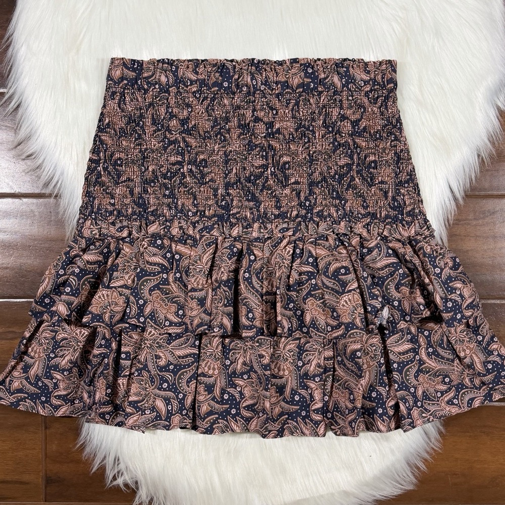 Madewell Size 2 Maya Paisley Baked Clay Smocked Pull On Tiered Mini Skirt NX111